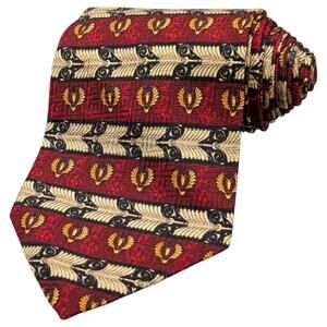 Vintage Robert Talbott Tie Best of Class 57" Silk Red Gold Feathers Wings‎ 90s
